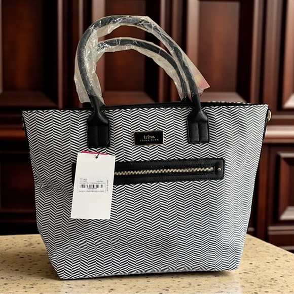 Trina Turk Chevron Black and White Tote - Picture 1 of 6